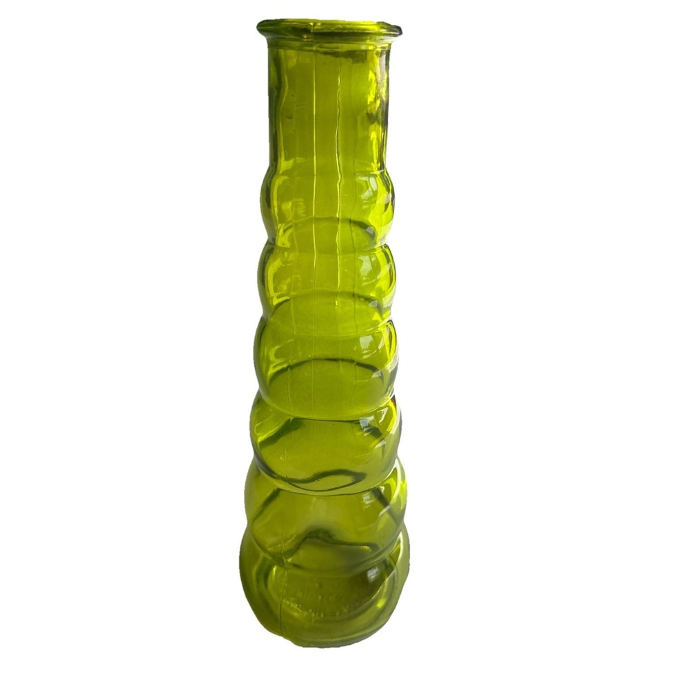 VTG Green Glass Bubble Vase 8 1/2 Inches‎ Tall. Base Is 2 3/4inches Wide